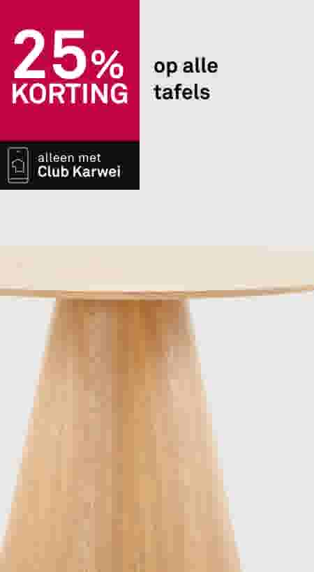 25% korting op alle tafels