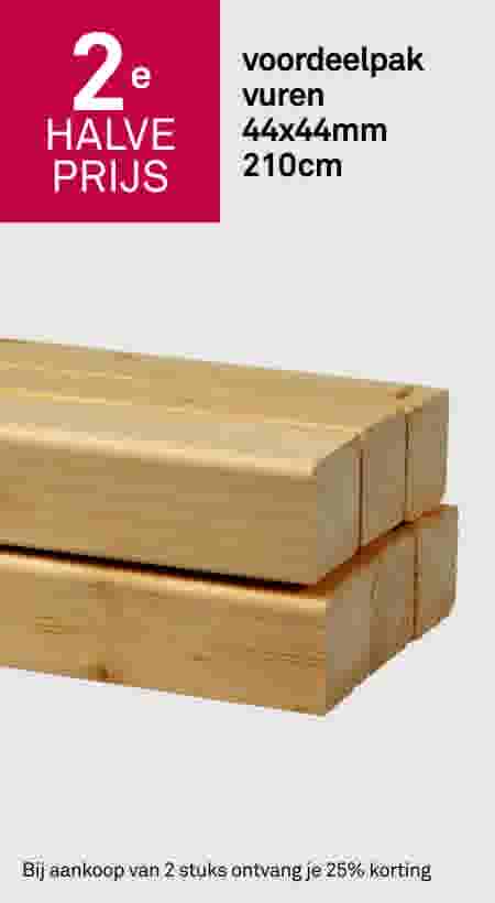 2e halve prijs voordeelpak vuren 44x44mm 210cm