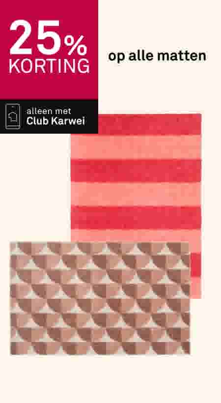 25% korting op alle matten. Alleen met Club Karwei. Gestreepte en geometrische matten.