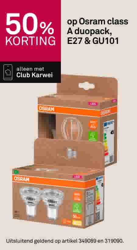 50% korting op Osram class A duopack,  E27 & GU101