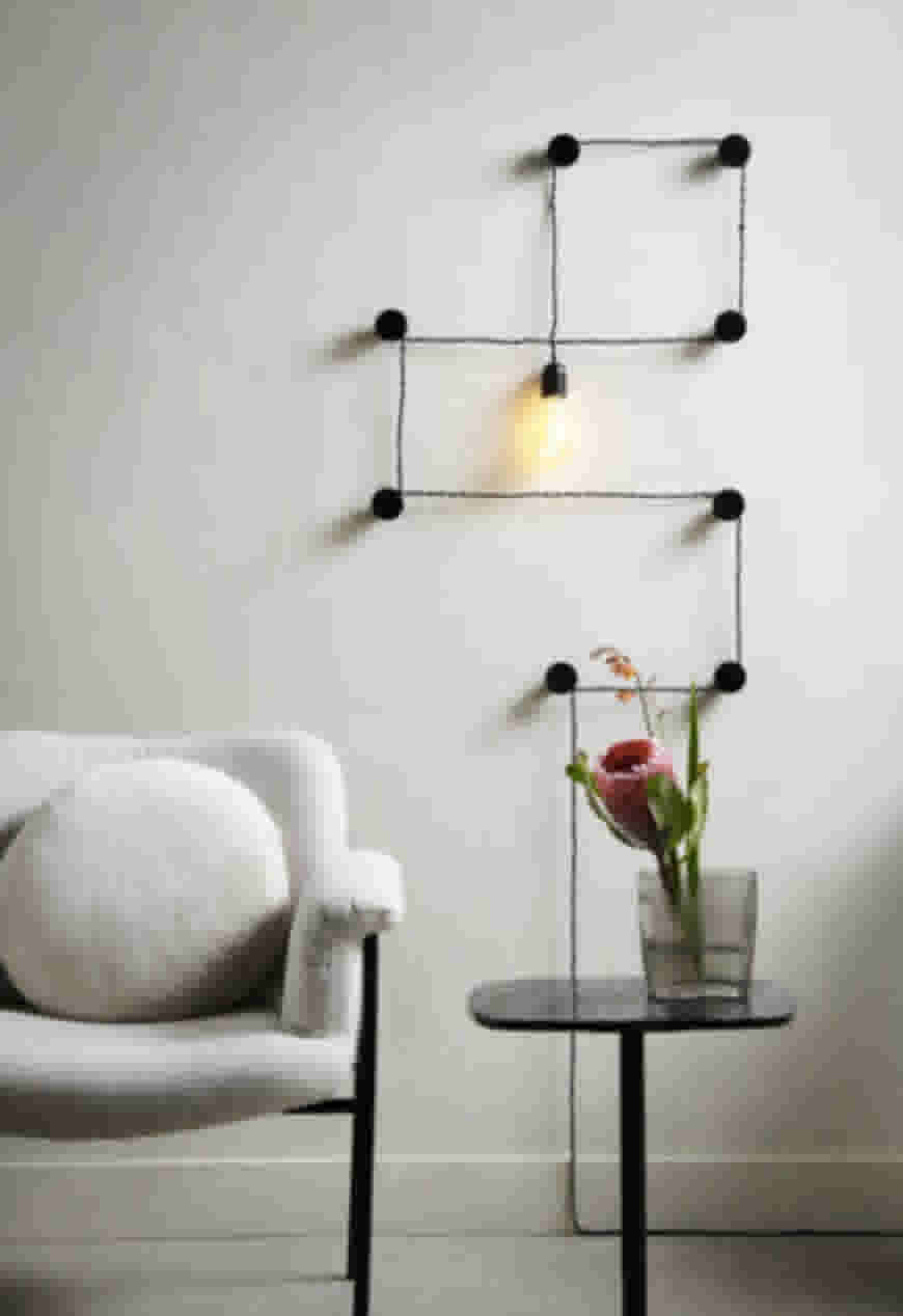 Wandlamp DIY zwart snoer met lichtbron en knoppen