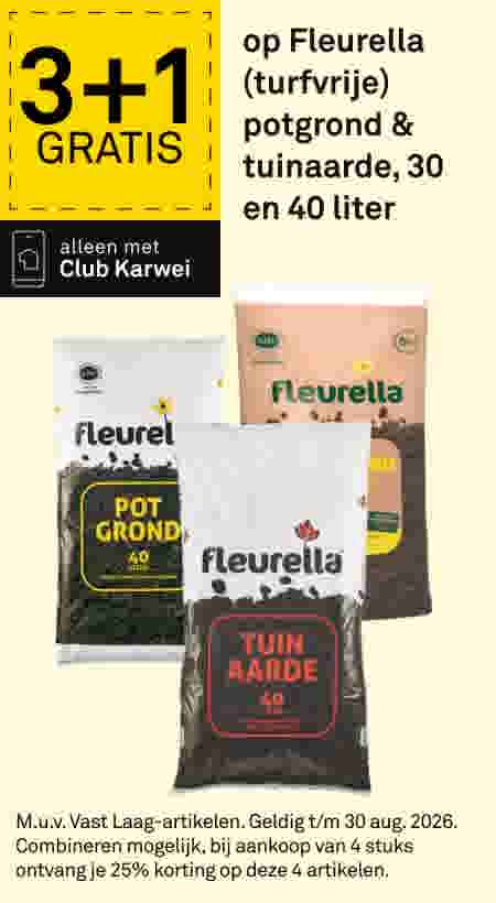 3+1 Gratis op Fleurella (turfvrije) potgrond & tuinaarde, 30 en 40 liter 