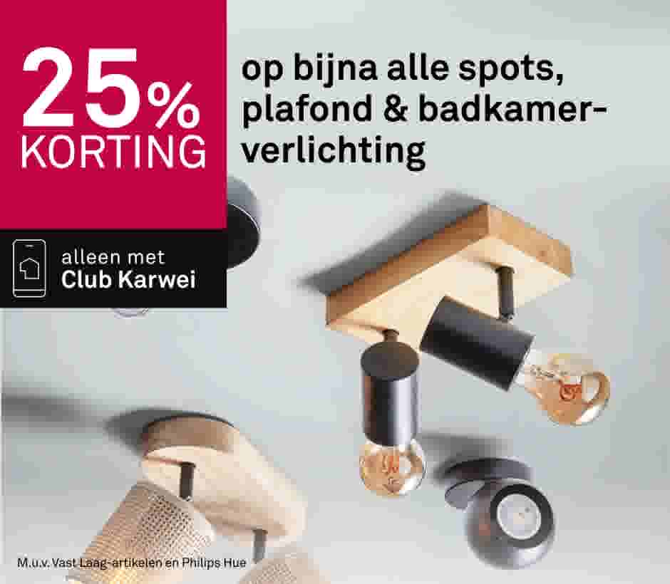 25% korting op bijna alle spots, plafond & badkamerverlichting
