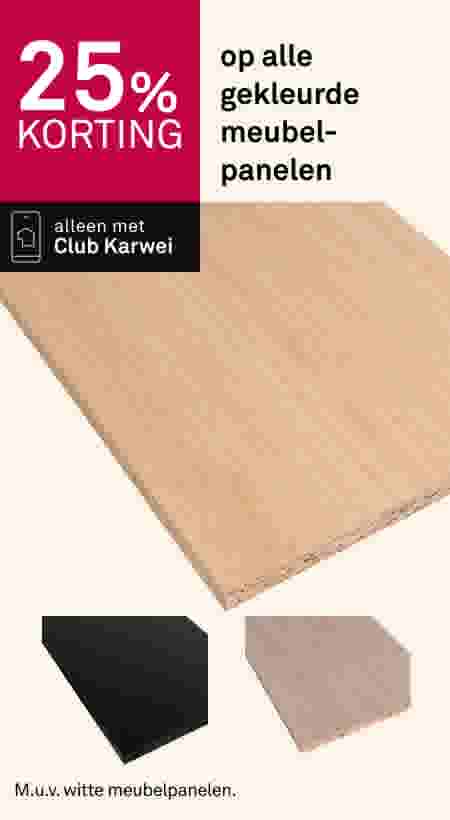 25% korting op alle gekleurde meubelpanelen. Alleen met Club Karwei. Houten panelen in verschillende kleuren.