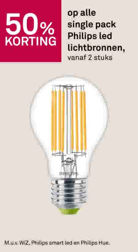 50% korting single pack Philips led lichtbronnen, vanaf 2 stuks
