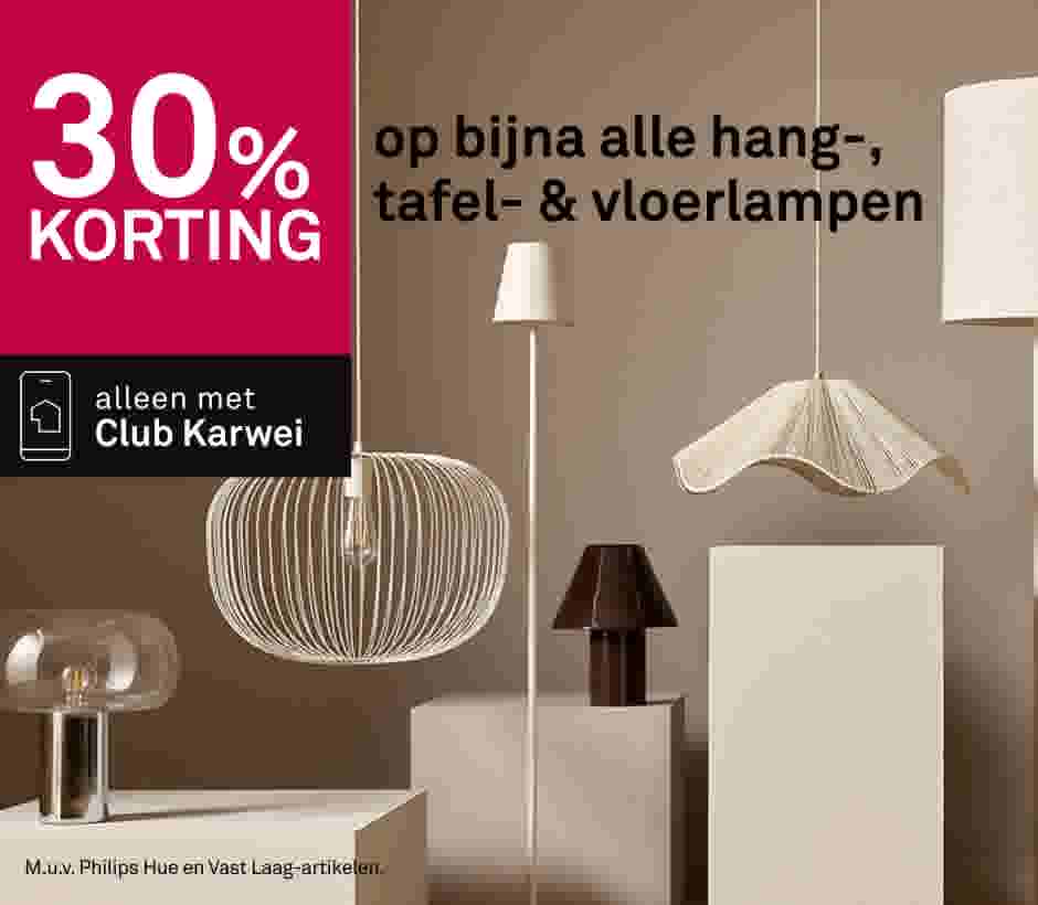 30% korting op bijna alle hang-, tafel- & vloerlampen