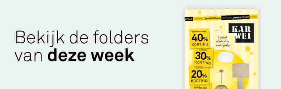 Karwei folder met 40% korting op lattenwanden, alleen met Club Karwei. Tekst: Bekijk de folder van deze week.