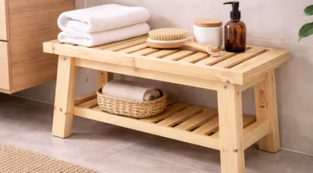 Hoe maak ik een vurenhouten badkamerbankje?