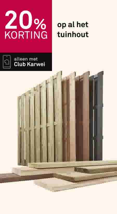 20% korting op al het tuinhout. Alleen met Club Karwei. Tuinhout schuttingpanelen in verschillende kleuren.