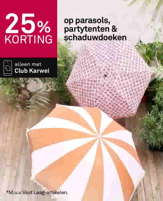 25% korting op parasols, partytenten & schaduwdoeken