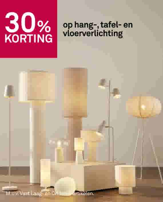 30% korting op hang-, tafel- en vloerverlichting