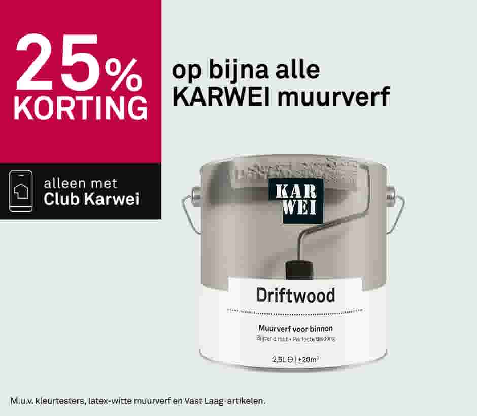 25% korting op bijna alle KARWEI muurverf