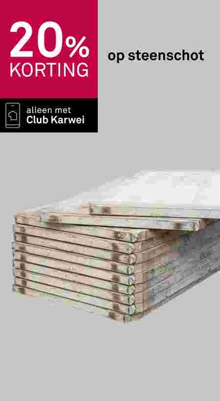 Stapel betonnen steenschot tegels op grijze achtergrond. Aanbieding: 20% korting via Club Karwei.