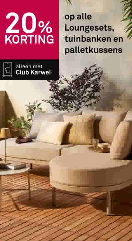 20% korting op alle op alle Loungesets, tuinbanken en palletkussens