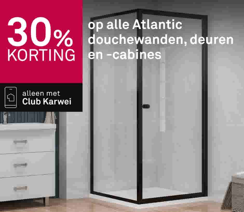 30% korting op alle Atlantic douchewanden, deuren en -cabines