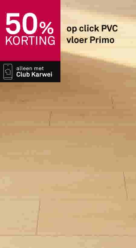 50% korting op click PVC vloer Primo, alleen met Club Karwei, lichte houten vloer op de achtergrond