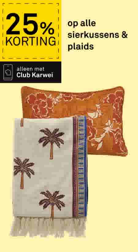 25% korting op alle sierkussens & plaids