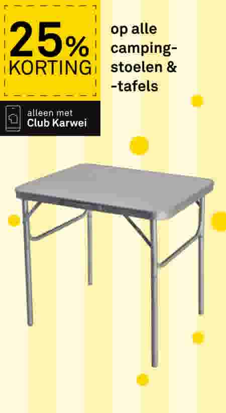 Grijze opvouwbare campingtafel met metalen poten, 25% korting op alle campingstoelen en -tafels, alleen met Club Karwei.