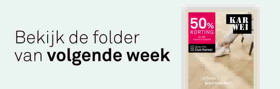 Karwei folder met de nieuwe wooncollectie. Tekst: Bekijk de folder van volgende week.