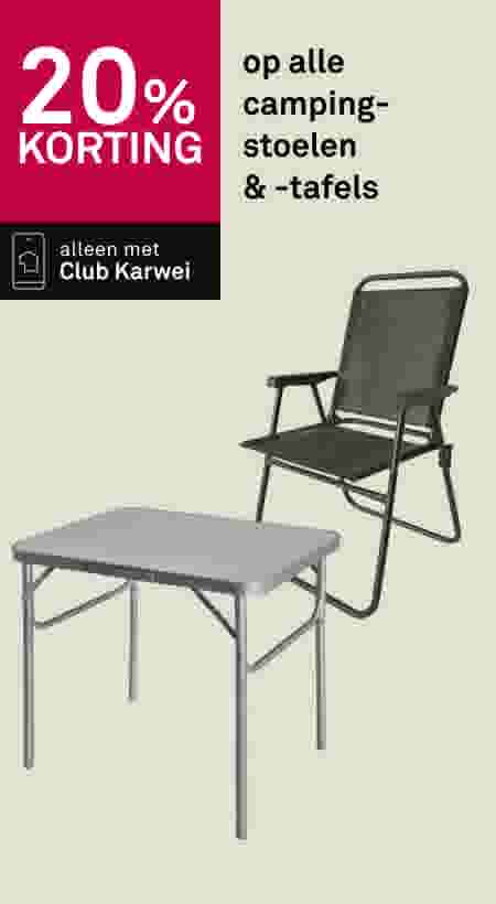 20% korting op alle campingstoelen & -tafels