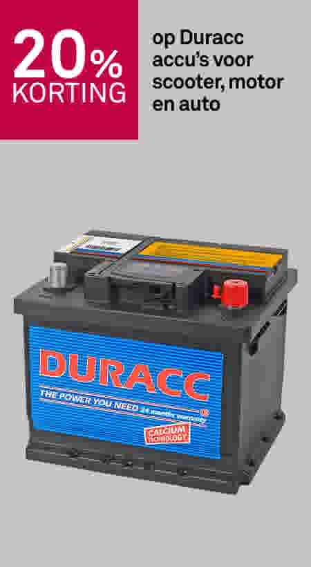 20% korting op Duracc accu’s voor scooter, motor en auto