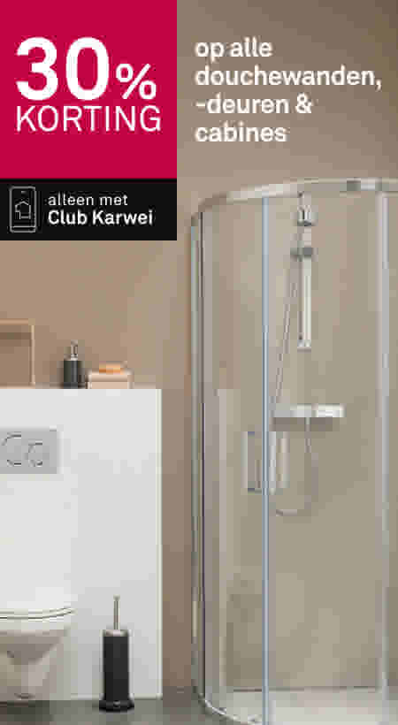 30% korting op alle douchewanden, -deuren & cabines