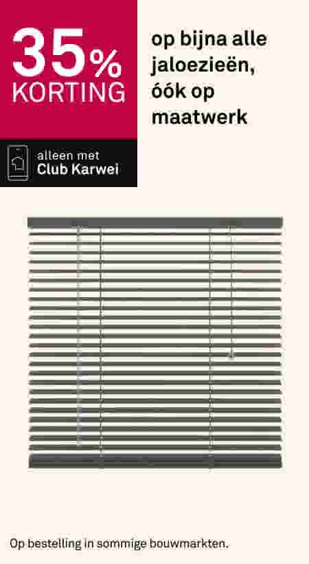 35% korting op bijna alle jaloezieën ook op maatwerk. Alleen met Club Karwei. Grijze horizontale jaloezieën.