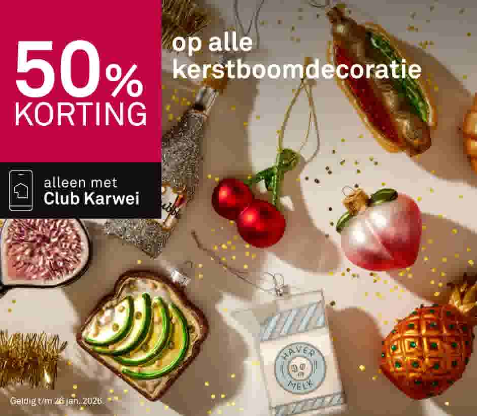 50% korting op alle kerstdecoratie