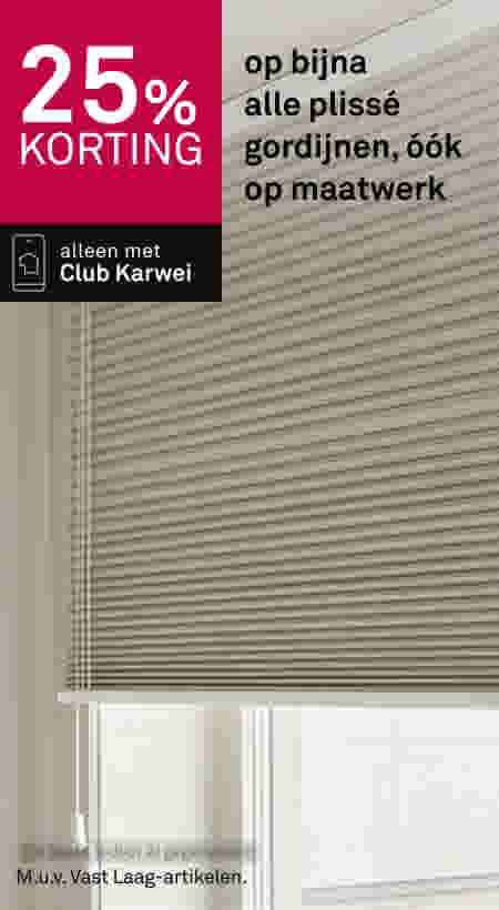 25% korting op bijna alle plissé gordijnen ook op maatwerk. Alleen met Club Karwei. Beige plissé gordijn.