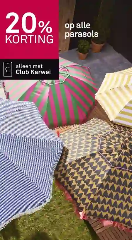 20% korting op alle parasols