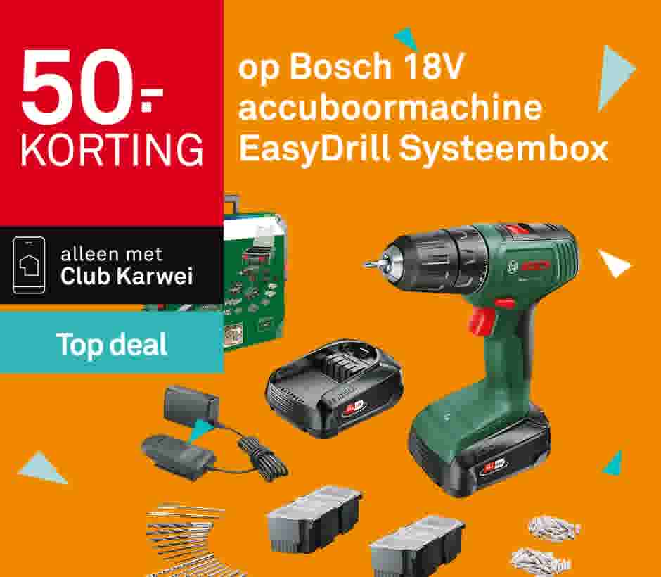 50.- KORTING op Bosch 18V accuboormachine EasyDrill Systeembox