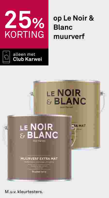 Twee blikken Le Noir & Blanc muurverf door Karwei. Aanbieding: 25% korting, alleen met Club Karwei.