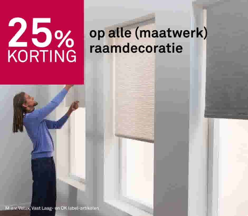 25% korting op alle (maatwerk) raamdecoratie