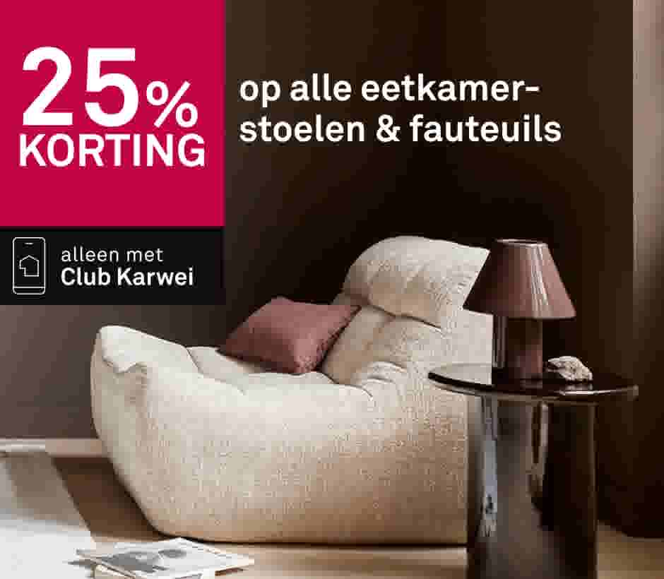 25% korting op alle eetkamerstoelen & fauteuils
