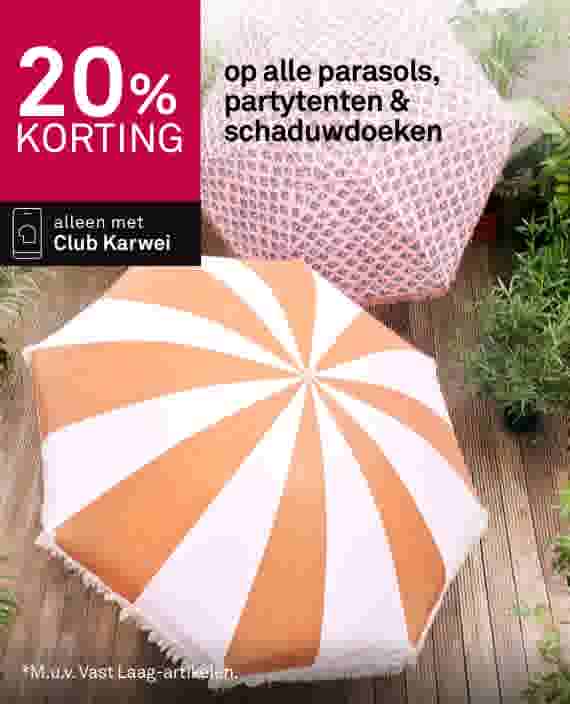 20% korting op alle parasols, partytenten & schaduwdoeken