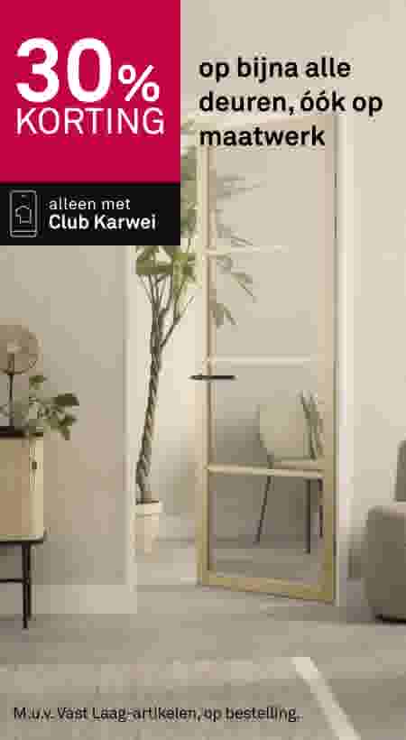 30% korting op deuren en maatwerk met Club Karwei, beige interieur met houten deur en planten