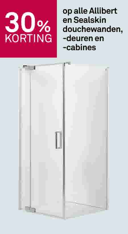 30% korting op alle Allibert en Sealskin douchewanden, -deuren en -cabines