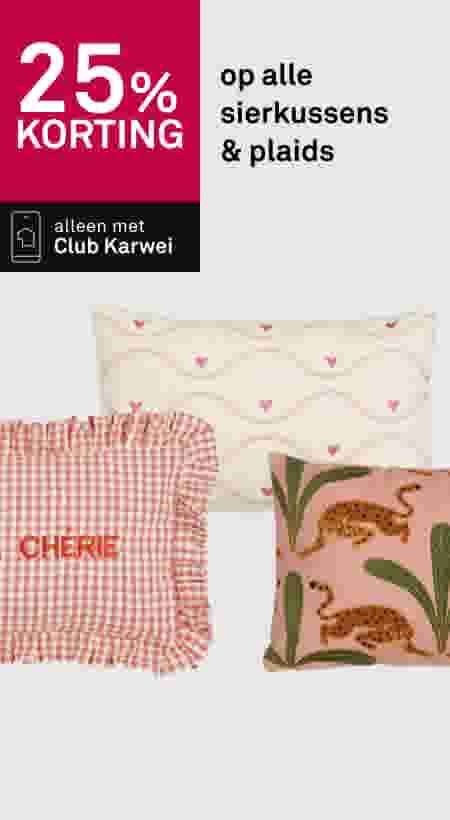 25% korting op alle sierkussens & plaids