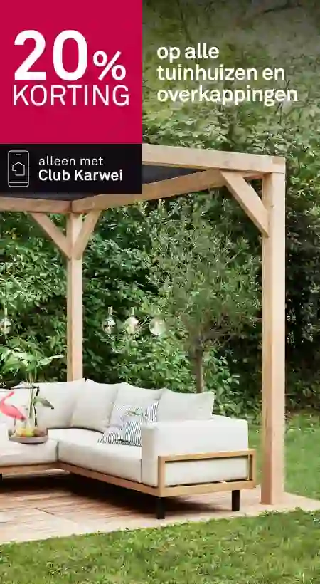 20% korting op alle tuinhuizen en overkappingen