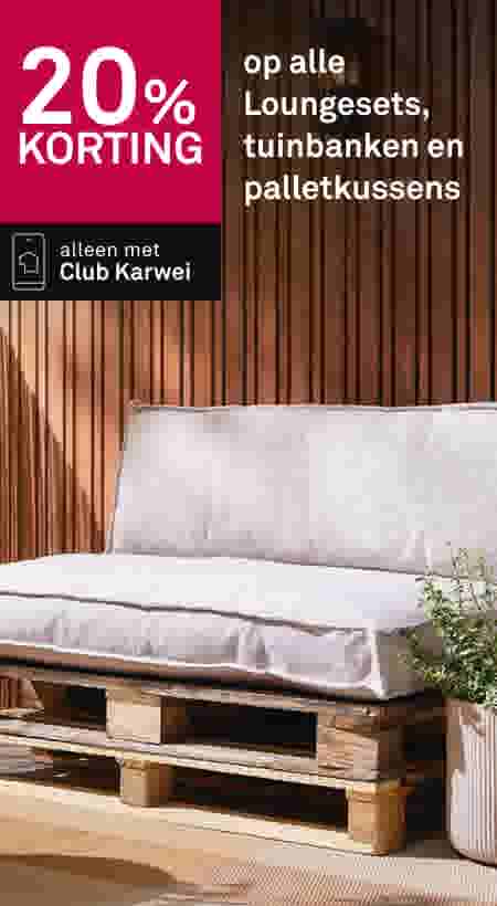 20% korting op alle Loungesets, tuinbanken en palletkussens