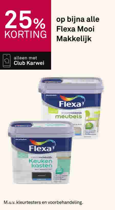 25% korting op bijna alle Flexa Mooi Makkelijk. Alleen met Club Karwei. Twee verfblikken Flexa Mooi Makkelijk voor meubels en keukenkasten.