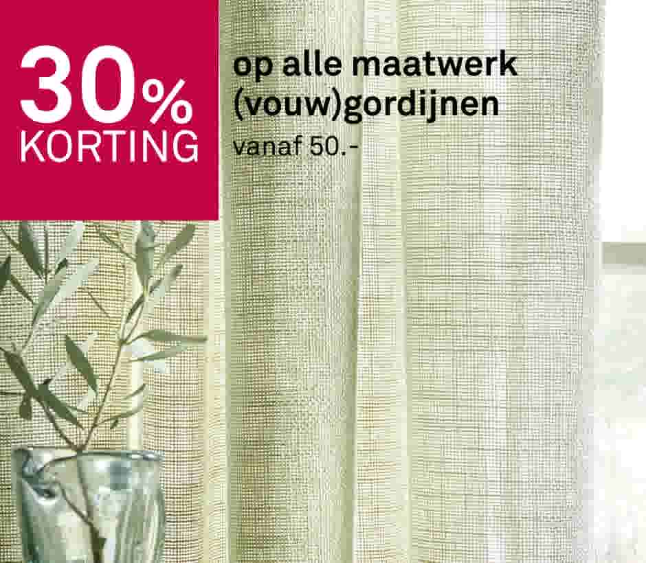 30% korting op alle maatwerk (vouw)gordijnen