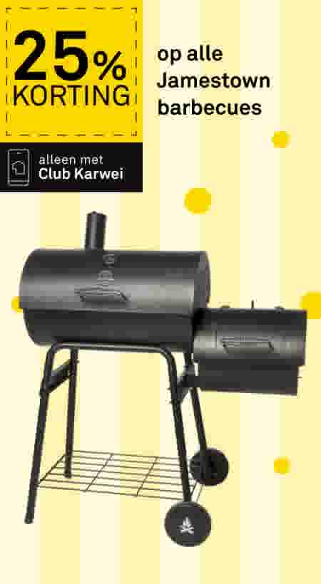 Zwarte Jamestown houtskoolbarbecue op wielen met smoker, 25% korting alleen met Club Karwei.