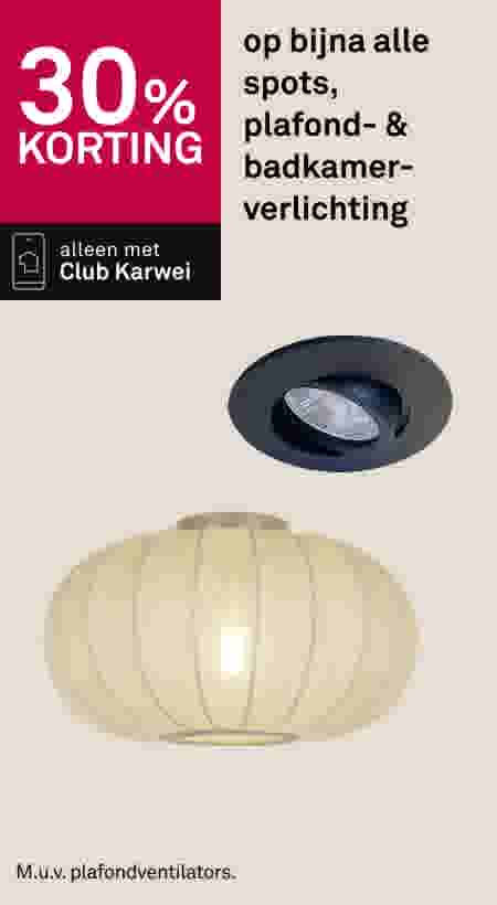 30% korting op bijna alle spots, plafond- & badkamerverlichting
