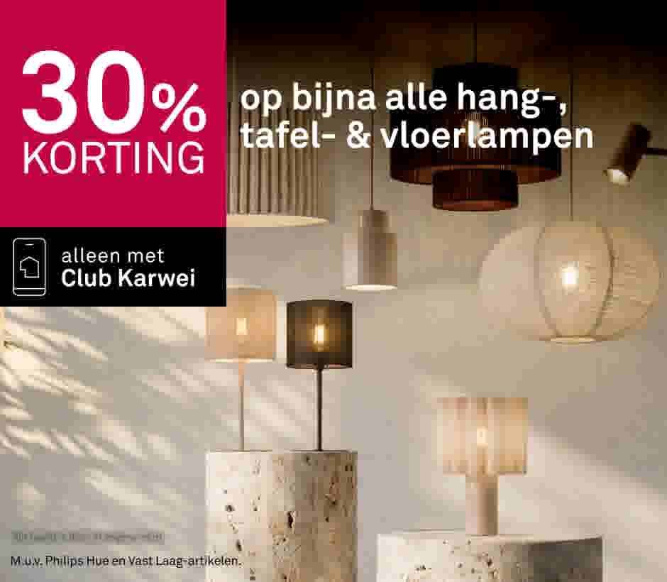 30% korting op diverse hang-, tafel- en vloerlampen, alleen met Club Karwei lidmaatschap.