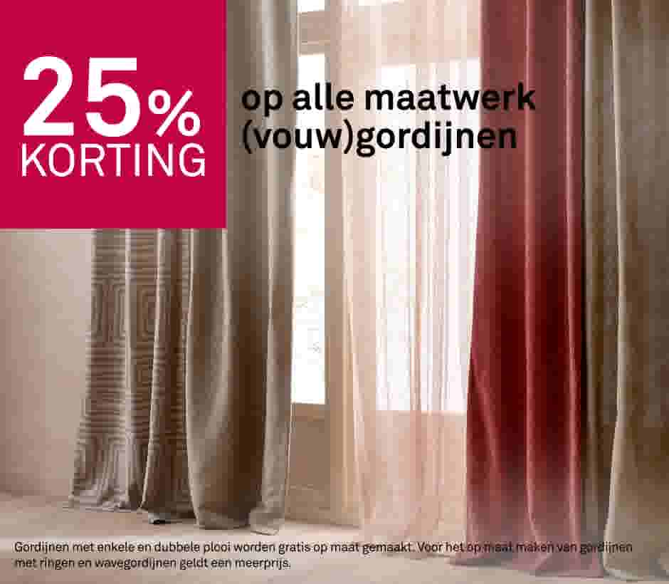 25% korting op alle maatwerk (vouw)gordijnen