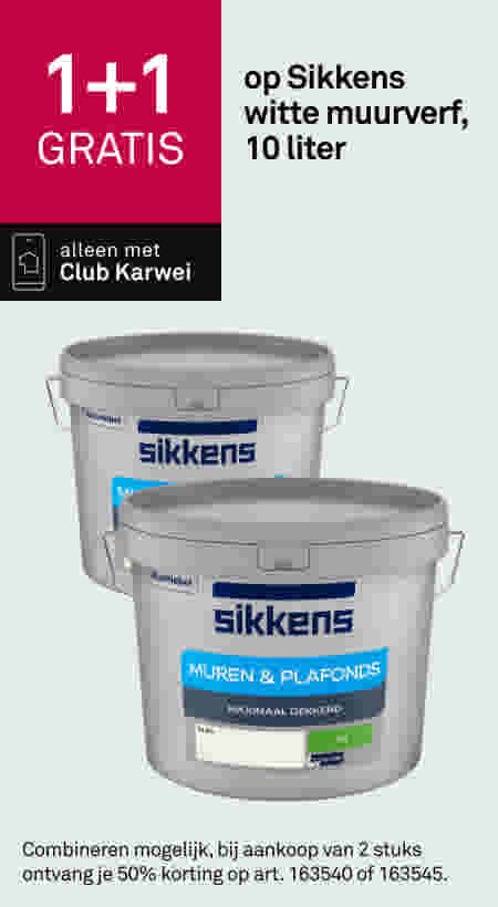 1+1 gratis op Sikkens witte muurverf, 10 liter