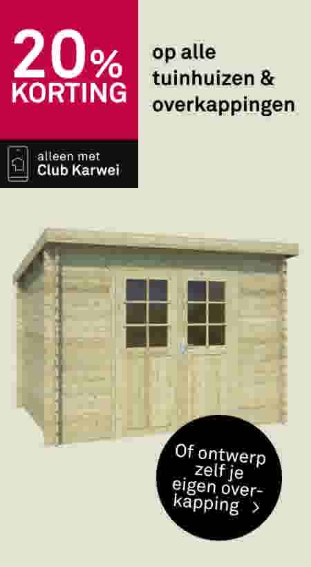 20% korting op alle tuinhuizen & overkappingen