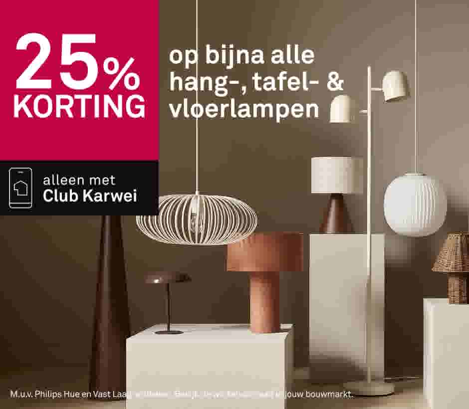 25% korting op bijna alle hang-, tafel- & vloerlampen