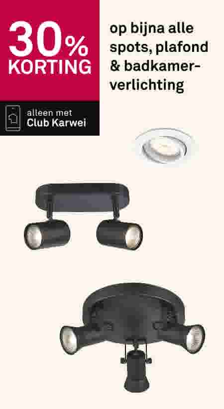 30% korting op bijna alle spots, plafond & badkamerverlichting